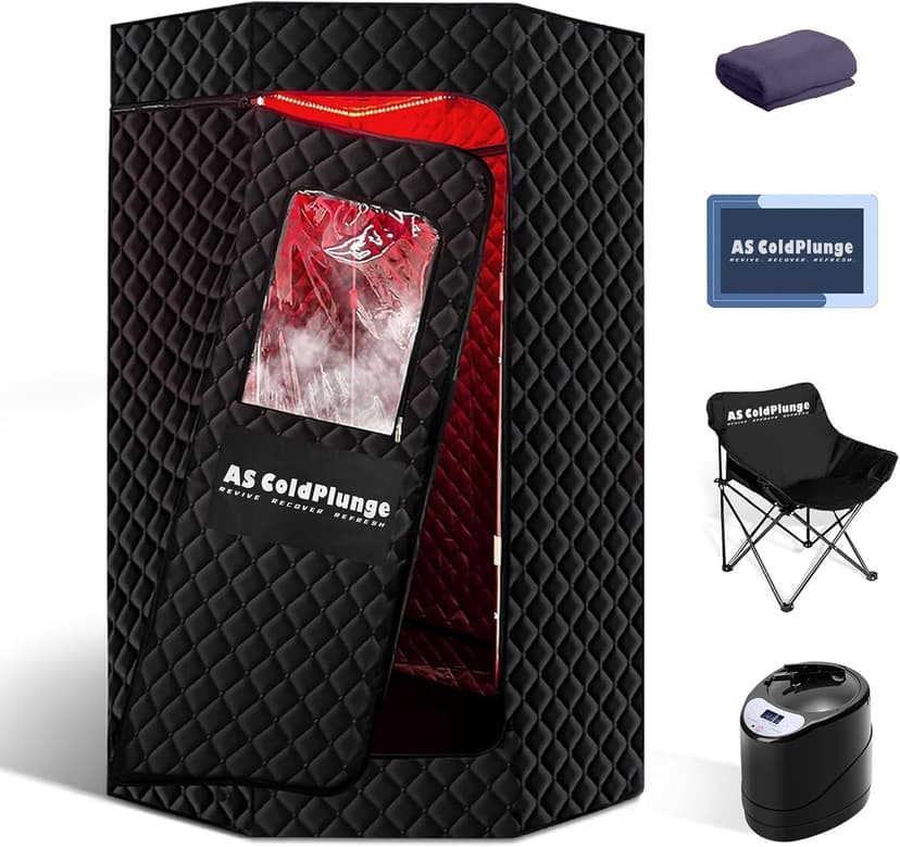 Portable Steam Sauna for Home, XL Sauna Tent with 3L 1200W Steamer & Red Light, Foldable Chair & Mat, Indoor Personal Spa for Relaxation, Detox & Recovery