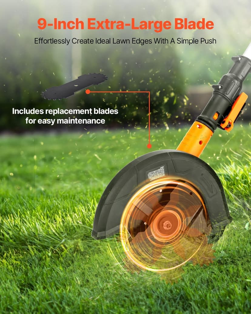 VEVOR Lawn Edger, 9-inch Large Blade, 20 V Battery Powered Cordless Edger Lawn Tool with 3-Position Blade Depth, Adjustable Handle, with Battery and Charger, for Lawns, Driveways, and Sidewalk Edges