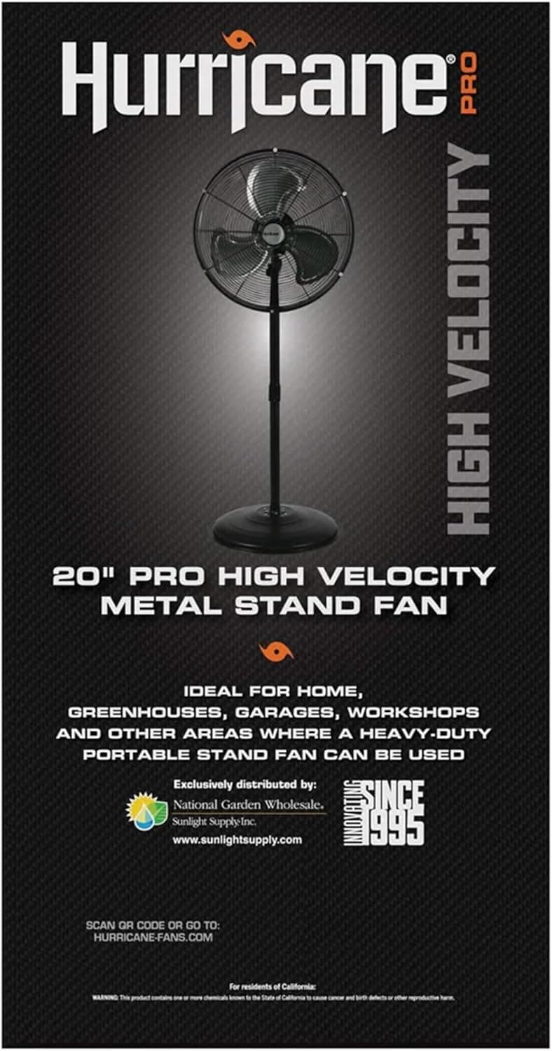 Hurricane Pro High-Velocity Oscillating Metal Stand Fan w/ 3-Speed Setting, 20" - Heavy-Duty Cooling Pedestal Unit w/ 4500 CFM, Adjustable Tilt & Height for Home, Garage, Gym & Workshop
