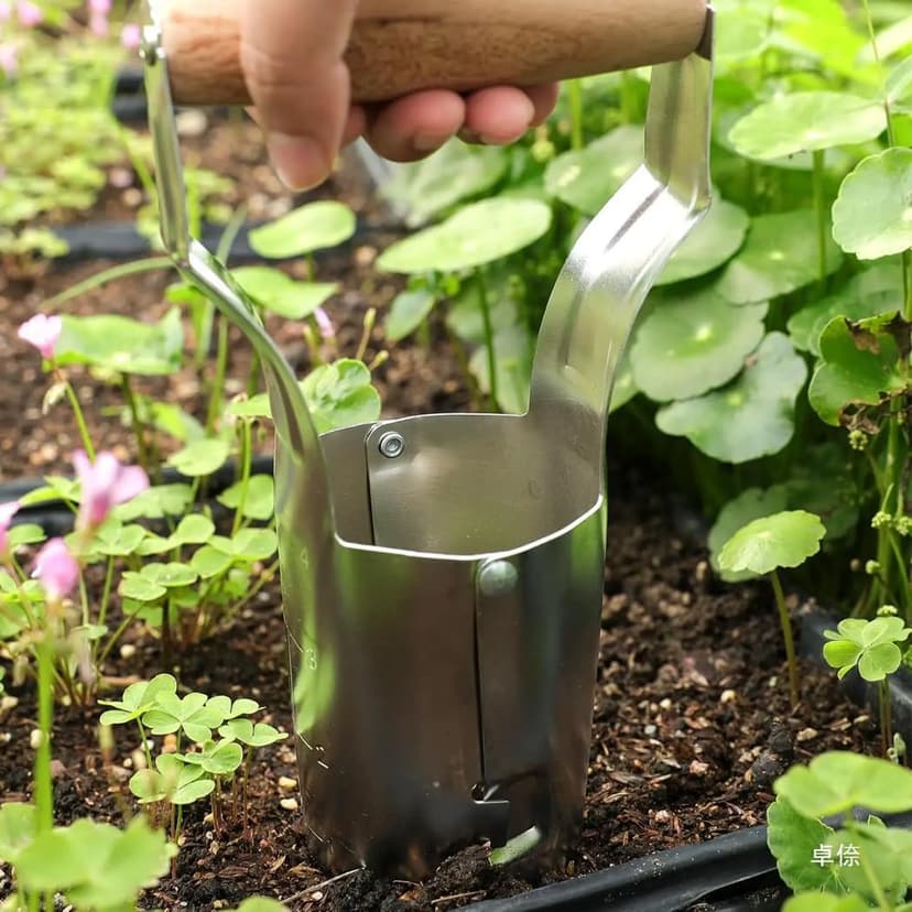 Bulb Planter Tool, 4 Inches Depth Mark Hand Bulb Planter, Non-Bending Stainless Steel Bulb Planter Digger, Garden Bulb Transplanter with Comfortable Grip Wooden Handle for Tulip and Daffodils