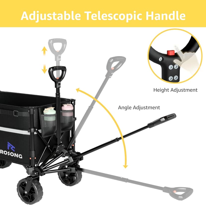 Collapsible Wagon Cart with Wheels Foldable - Folding Utility Heavy Duty Wagons Carts for Grocery Sports Garden Shopping Camping
