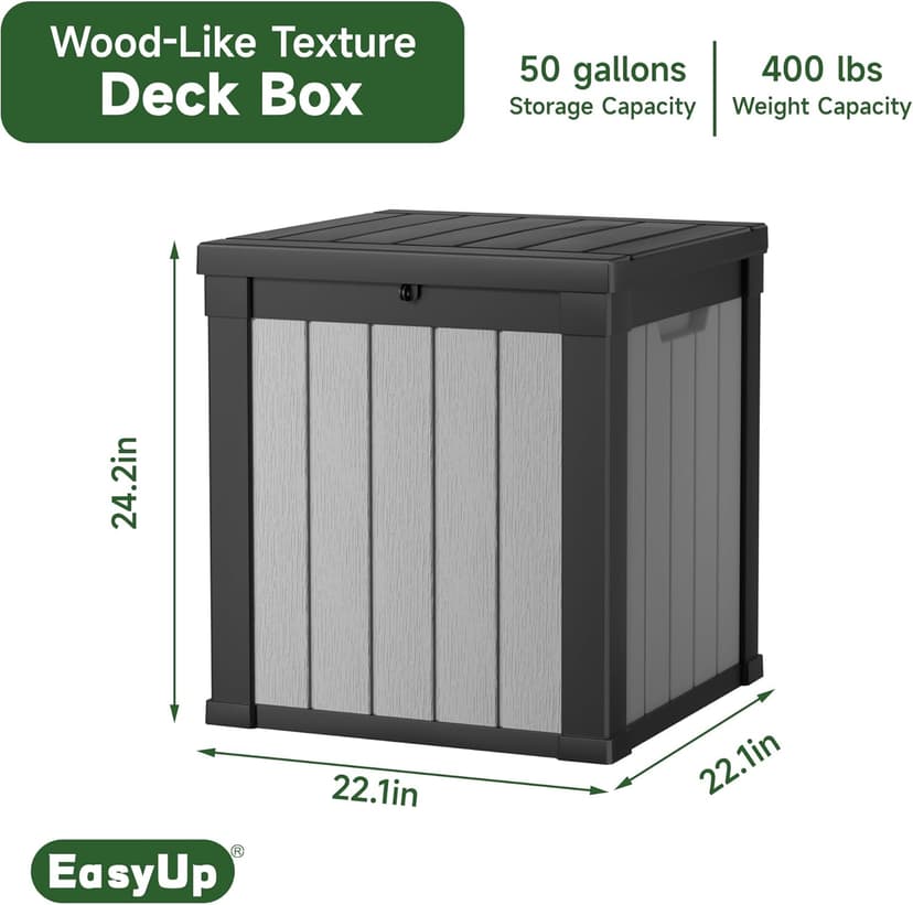 50 Gallon Outdoor Storage Box, Resin Waterproof UV-Resistant Deck Box, Reinforced Stability for Patio, Garden, and Poolside, Striped Black & White