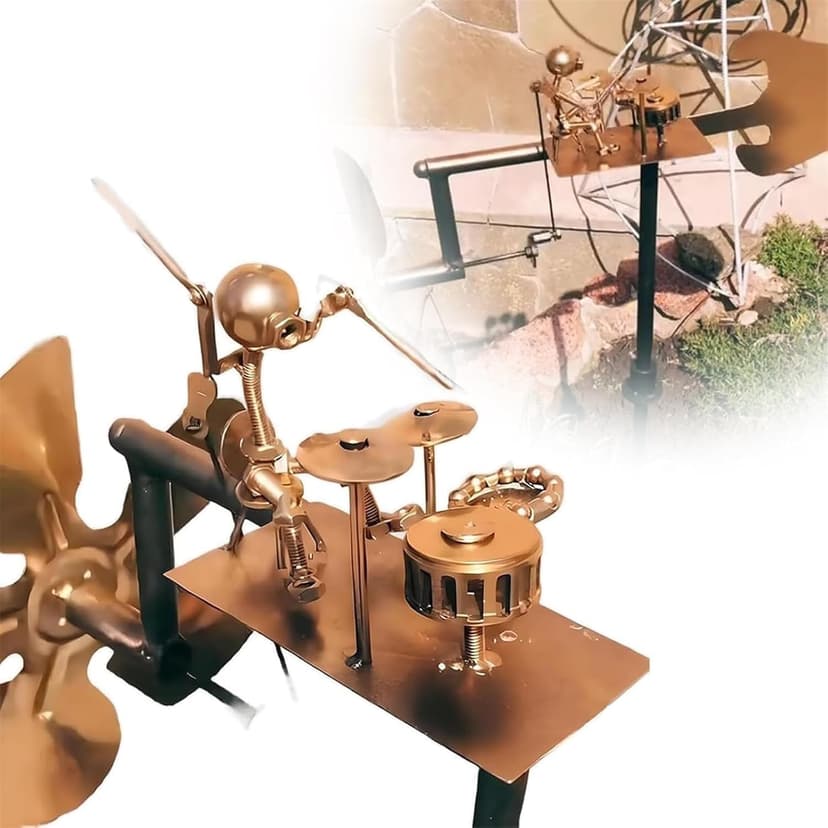 Handmade Metal Drummer Windmill, Drummer Windmill Garden Decoration, Percussionist Music Figurines,Fun Wind-Powered Sculpture Home Decor
