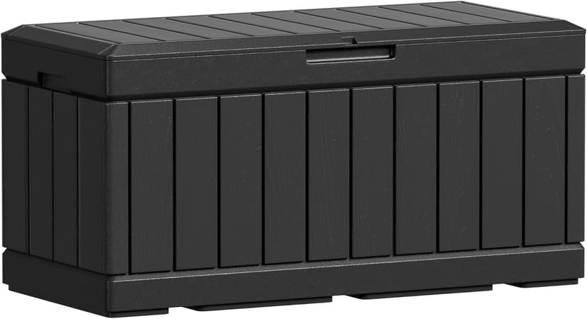 Greesum 82 Gallon Resin Deck Box Large Outdoor Storage for Patio Furniture, Garden Tools, Pool Supplies, Weatherproof and UV Resistant, Lockable, Black