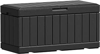 Greesum 82 Gallon Resin Deck Box Large Outdoor Storage for Patio Furniture, Garden Tools, Pool Supplies, Weatherproof and UV Resistant, Lockable, Black