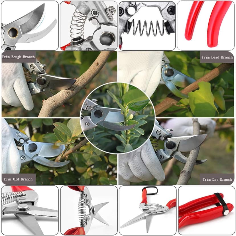 Pruning Shears with Stainless SK5 Steel Blades+Straight Tip Gardening Shears Garden Shears Garden Clippers Florist Scissors Hand Pruners Garden Tools Gardening Tools Set,Red