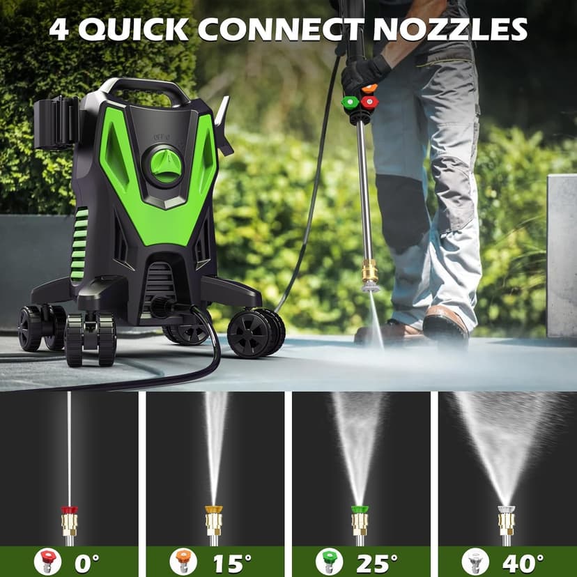 Electric Pressure Washer - 4500PSI 3.0GPM Power Washer with 500ML Foam Cannon, 4 Nozzle Tips, with 4-Wheel Anti-Tip Technology, 360° Swivels High Pressure Cleaning Machine for Cars, Driveways, Patios