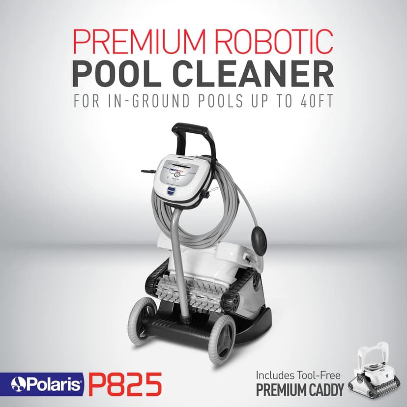 Polaris P825 Sport Robotic Pool Cleaner, Automatic Vacuum for InGround Pools up to 40ft, Wall Climbing Vac w/ Strong Suction & Easy Access Transparent Lid