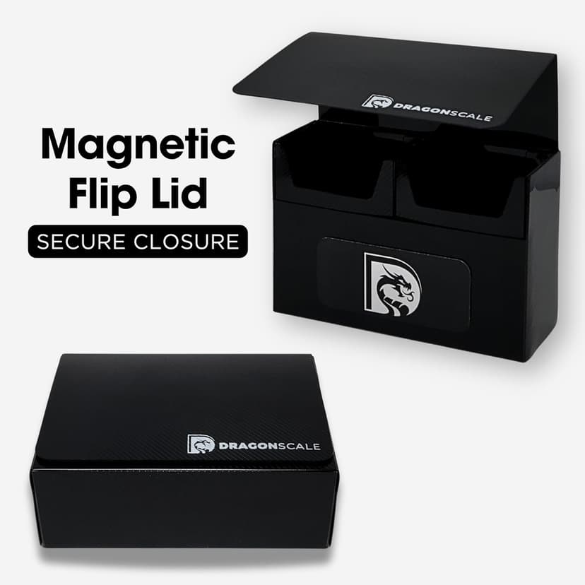Dual Deck Box with Magnetic Flip Lid | 200+ Standard-Size Trading Card Capacity | Double Deck Box Plastic Storage Organizer | Holds up to 2 Decks for Tournament Play, Black