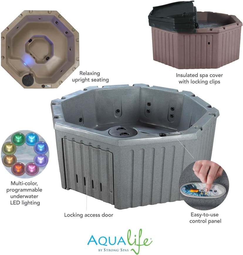 AquaLife Invi 5-Person Hot Tub – 20-Jet Plug-and-Play Spa with LED Lights, Includes Insulated Cover & GFCI Cord for Easy Setup