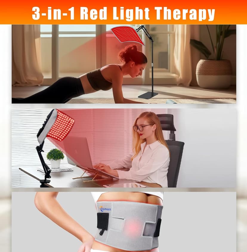 3-in-1 Red Light Therapy for Face and Body, 36W Red Light Therapy Lamp with Stand and Timer, Red Light Therapy Belt with 660nm & Infrared 850nm, for Pain Relief, Improve Sleep, Skin Health