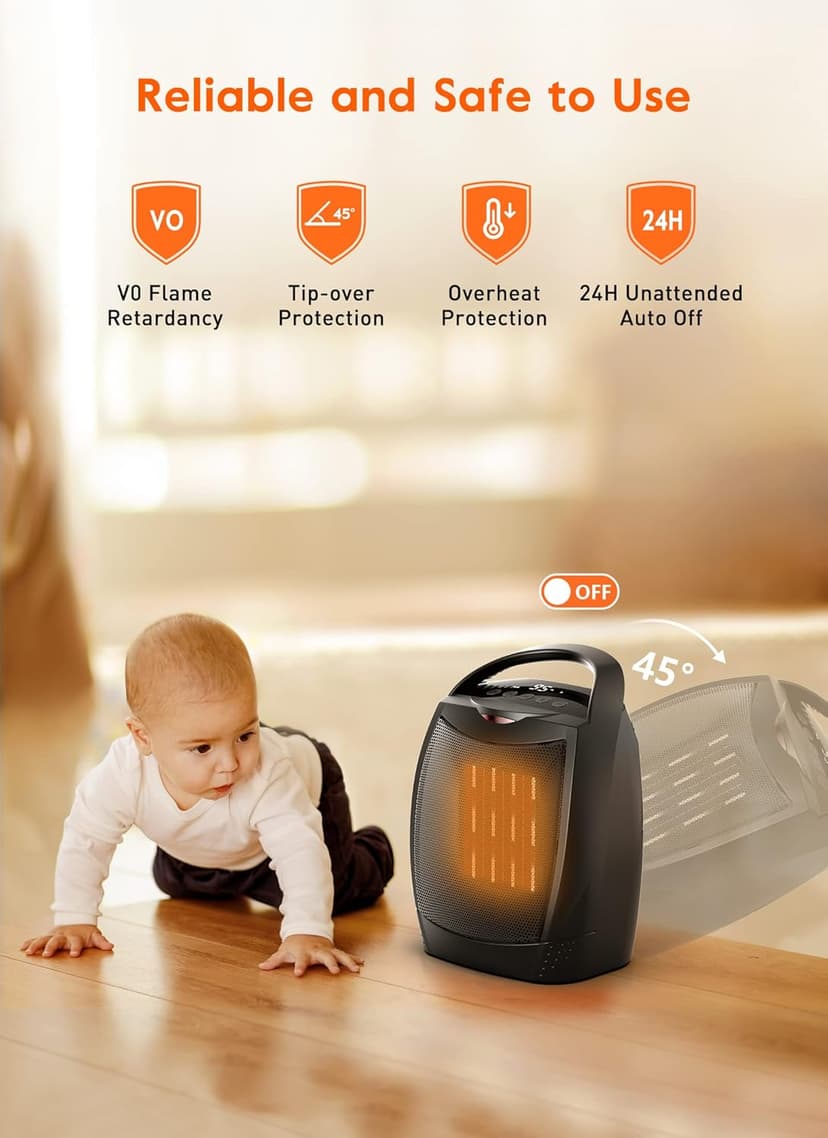 GiveBest Digital Space Heater, 1500W/750W Portable ETL Listed Electric Heater with 4 Modes, 1s heating,Timer, Overheating & Tip-Over Protection, Portable Heater for Indoor use