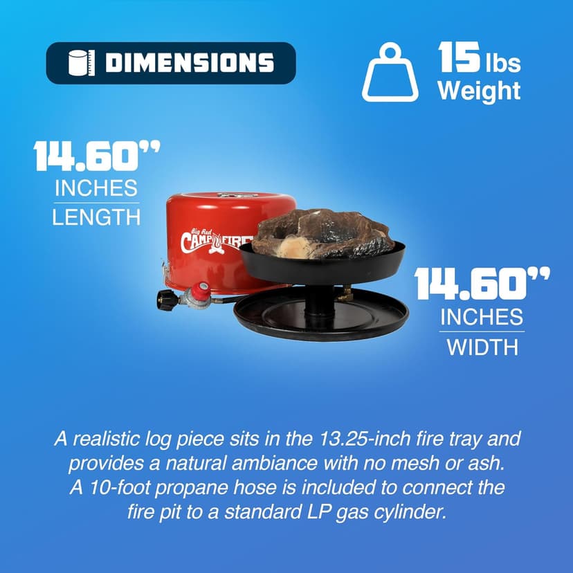 Camco 13.25 Inch Big Red Campfire Compact Outdoor Portable Tabletop Propane Heater Fire Pit Bowl for Camping, Tailgating, and Patios, Red