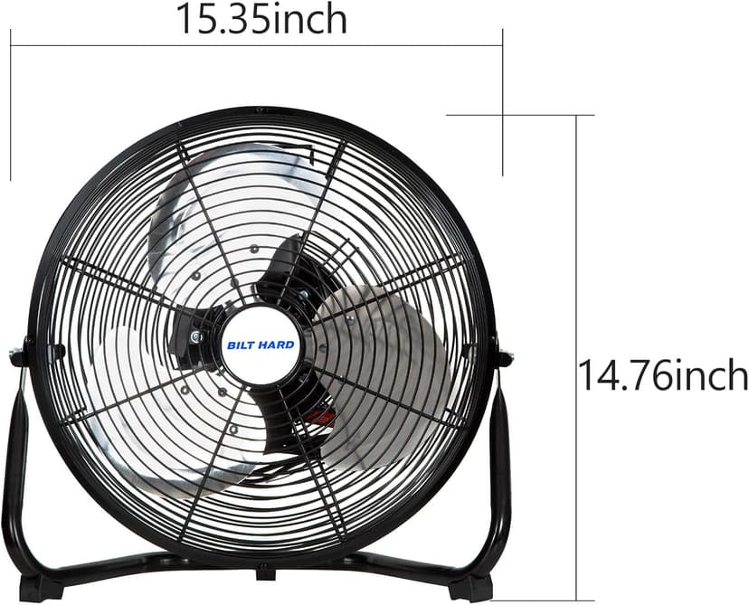 BILT HARD 12" 3-Speed High Velocity Heavy Duty Metal Floor Fan, 1680 CFM, 180-Degree Tilt, Powerful Airflow Fan for Home, Bedroom, Residential Use