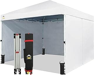 CROWN SHADES 10X10 Comercial Instant Canopy Pop Up Tent with Center Lock (10x10 with 4 Sidewalls, White)