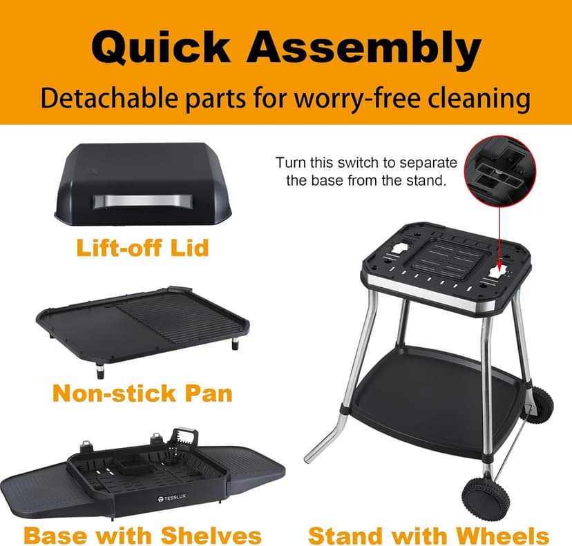 Outdoor Electric Grill & Griddle, 1500 Watts, Black