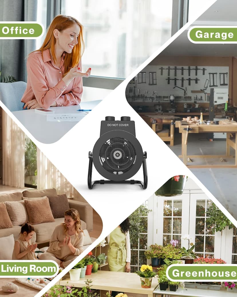 Electric Greenhouse Heater with Thermostat - 1500W Stainless Steel Outdoor Fan Heater, Overheat Protection and 3S Fast Heating,Green House Heating for Greenhouse, Patio, Garage, Flower Room