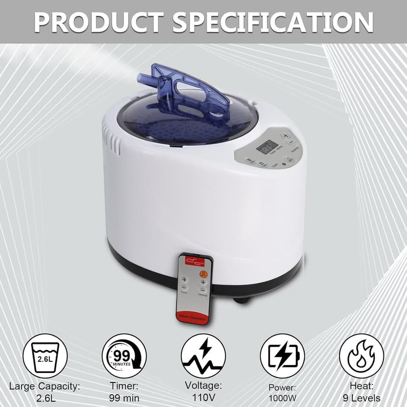 Sauna Steamer Machine, Steam Generator for Sauna, 2.6L 1000W Portable Sauna Steamer with Remote Control for Home SPA Shower Body Relaxation