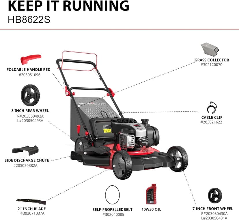PowerSmart Self Propelled Gas Lawn Mower, 22-inch with 140cc Briggs and Stratton E550 Engine HB8622S