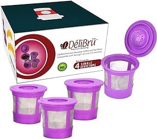 Reusable K Cups for Keurig 2.0 & 1.0 - Pack of 4 (Purple) - Easy to Clean - Keurig Compatible Reusable Coffee Pods by Delibru (NOT FOR KEURIG SUPREME COFFEE MAKER)