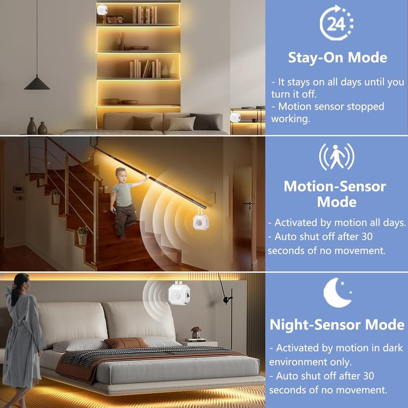 HOUHUI Motion Sensor Light Indoor Under Bed Lights, 16.4Ft Dimmable Motion Activated LED Strip Lights for Bedroom, Warm White USB Under Cabinet Lights Motion Sensor LED Strip for Kitchen Stair Closet