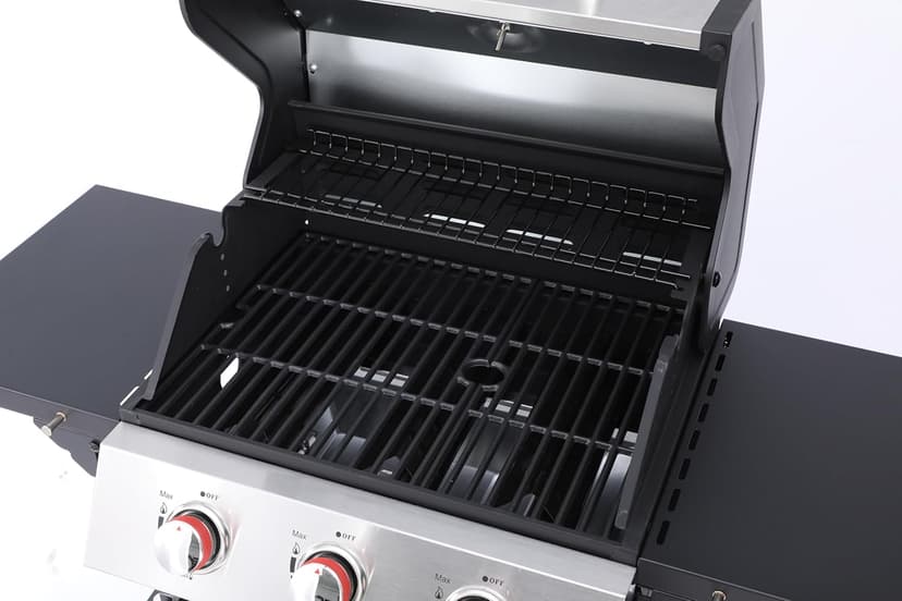 3-Burner Propane Gas Grill, Stainless Steel Cabinet with Side Table & Knob Controls, BBQ Cast Iron Grates and Thermometer for Outdoor Cooking, Patio, BBQ