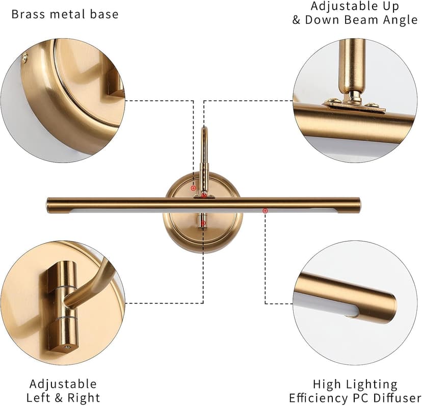 JOOSENLUX Modern Brass Picture Light Hardwired - 16.54'' for Wall Painting and Artwork Display - 7W LED Wall Lights(45W Eqv.) - Warm White 3000K - Hard Wired Connection with Swing Arm