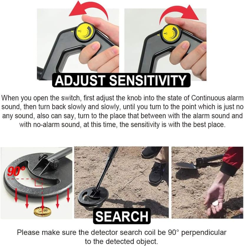 allsun Beach Metal DIY Beginner Detector Adjustable 40.6 Inch Water Full Proof Gold Handheld Metal Finder 6” Search Coil Black