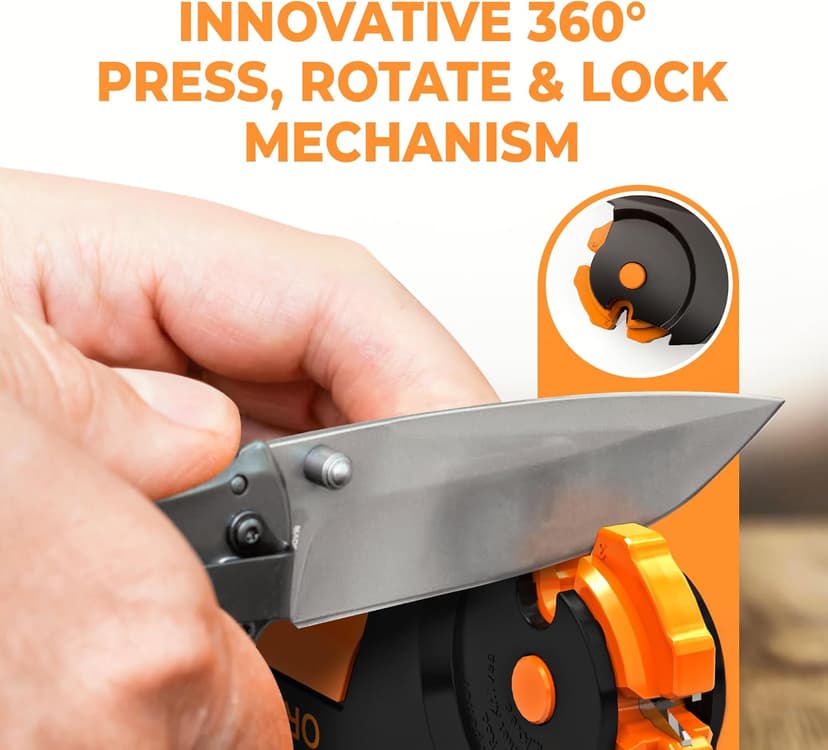 Orange Ninja All-in-1 Garden Tool & Knife Sharpener for Lawn Mower Blade, Axe, Hatchet, Machete, Pruner, Hedge Shears by Sharp Pebble