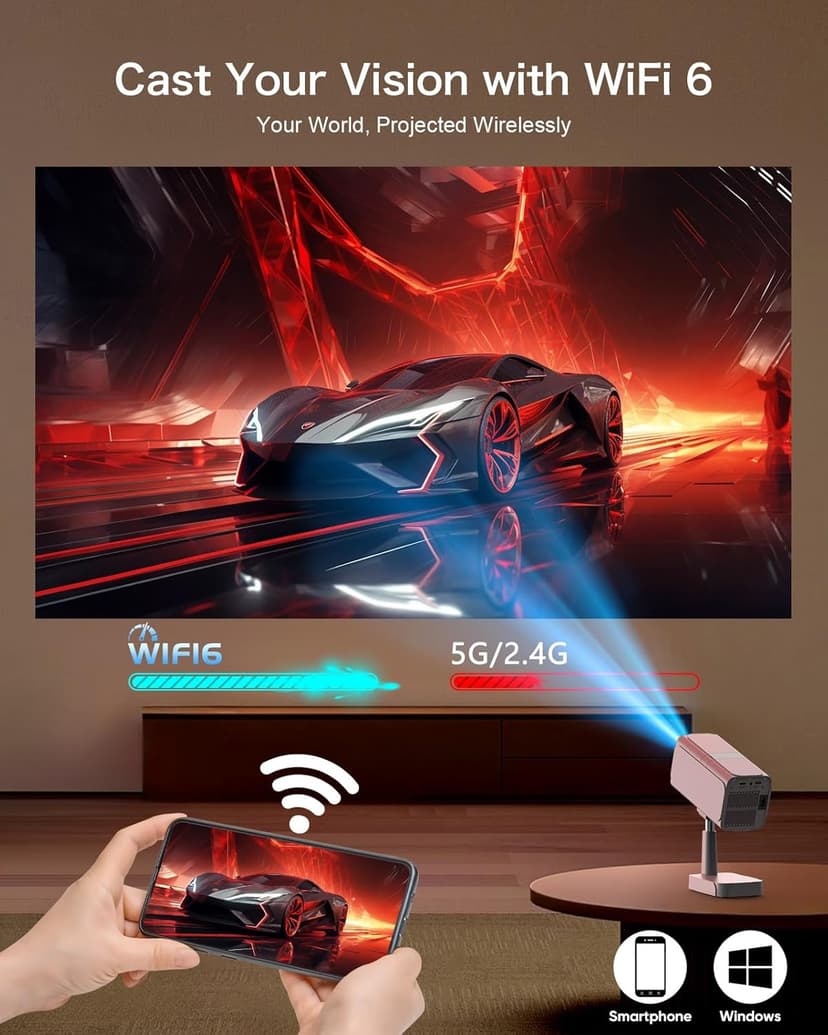 [Netflix-Licensed/Telescopic Stand] PANSEBA Smart Projector with WiFi and Bluetooth, Auto Keystone Mini Projector,4K Support Outdoor Movie Projector with Zoom, Home Theater Projector for Phone