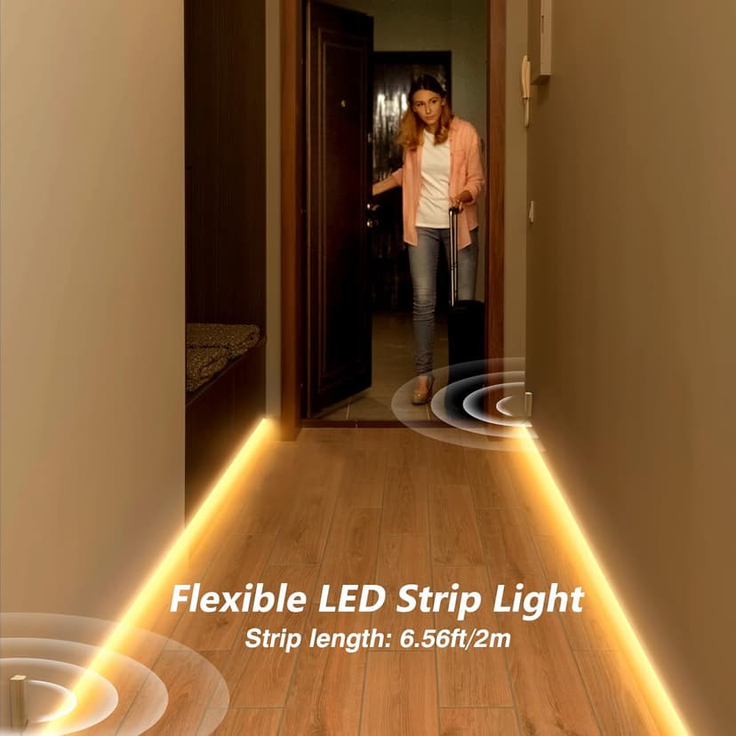 WOBANE Rechargeable Motion Sensor Strip Light, LED Closet Lights,Upgraded Battery Operated LED Strip Light for Wardrobe,Stair,Pantry,Cupboard,Bed,Locker,2700K Warmwhite,6.56ft,2 Pack