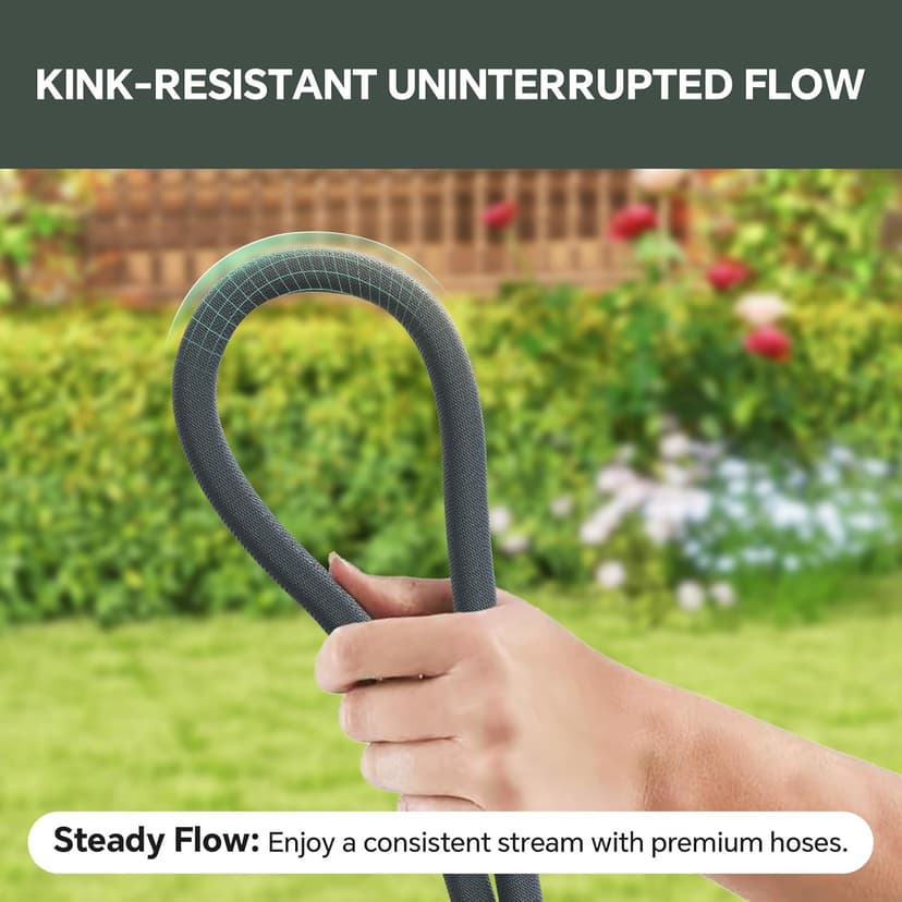 50ft Non-Expanding Garden Hose – Ultra-Light, Kink-Free, High-Pressure, Abrasion-Resistant, Durable, All-Weather, Eco-Friendly, Black&Gray