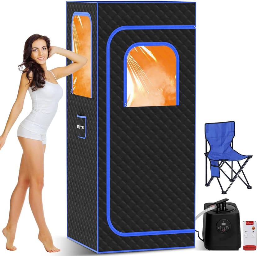 Portable Sauna Box for Home, Person Saunas Tent at Home with 3L 1200 Watt Steamer, Remote Control and Fodable Chair (Light Black)