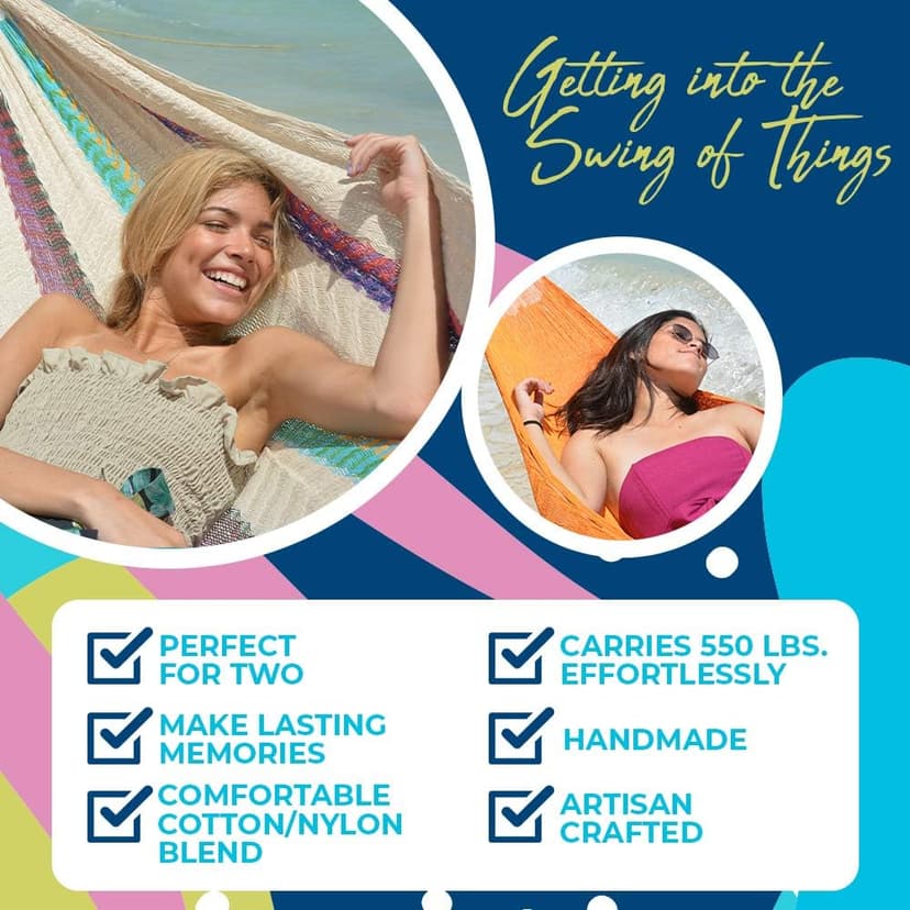 Hammocks Rada - Fits 12.5 to 13 Feet - Matrimonial Size - Finest Hammock - Very Fresh and Comfortable - Original Mayan Hammock