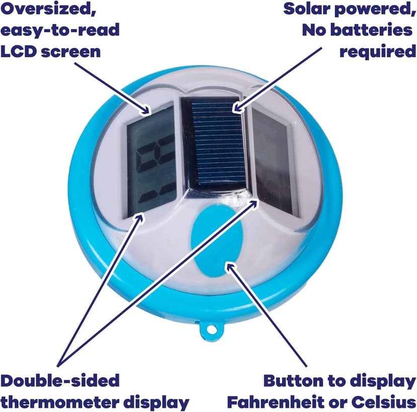 GAME Solar Digital Pool & Spa Floating Thermometer, Solar Powered, Fahrenheit & Celsius, Double-Sided Display, LCD Screen, Blue