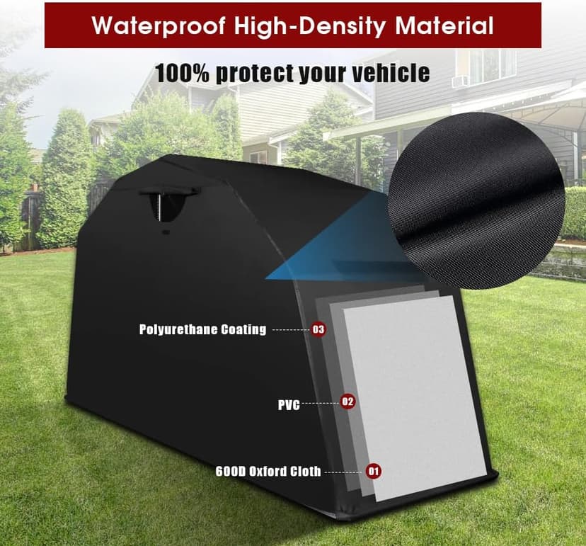 Heavy Duty Motorcycle Shelter Storage Sheds Motorcycle Garage, 136"x54" x75" Motorcycle Cover Waterproof Outdoor Motorcycle Tent with Lock