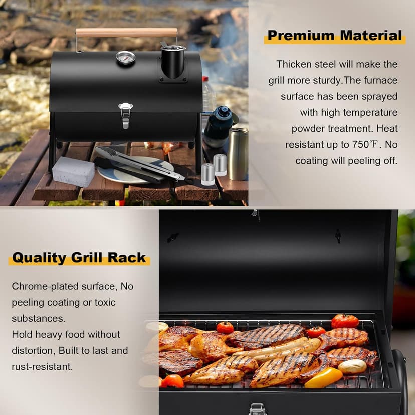 Joyfair Portable Charcoal Grill Set, Small Tabletop Barbecue Grill with Accessories Tools for Outdoor Camping BBQ Grilling Backyard Party Cooking, Heavy Duty & Innovative Design, Thermometer & Chimney