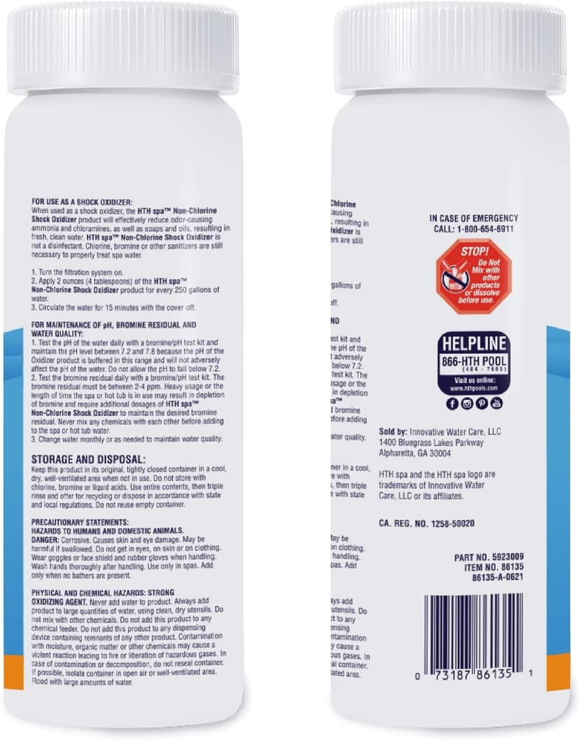 HTH Spa 86135 Non Chlorine Shock Oxidizer, Spa & Hot Tub Chemical Clears Cloudy Water, 2.25 lbs