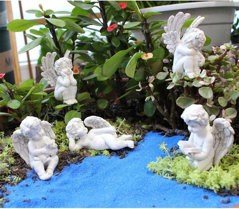 5 Pcs Little Angel Statues Miniatures Garden Stakes Resin Flower Pot Decoration Miniature Garden Planters Angel Figurines Decor