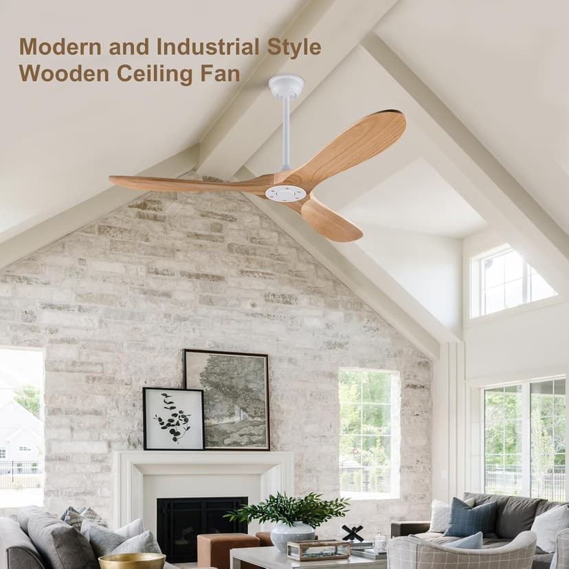 42'' Wood Ceiling Fan without Light, Modern 3 Blades Fans with Remote, Quiet Reversible DC Motor, Indoor Outdoor Energy Saving Ceiling Fan for Bedroom Living Room Patios