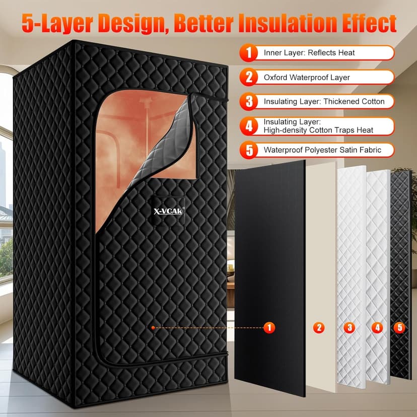 Upgraded Sauna Box for Relaxation, Detoxification, Portable Steam Sauna for Home with Steamer, 9 Levels, 2.6’ x 2.6’ x 5.9’
