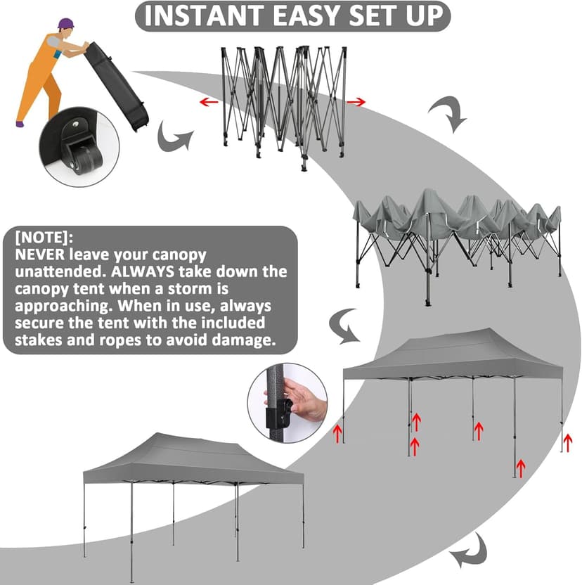 COBIZI 10x20 Pop Up Canopy Without Sidewall,Heavy Duty Canopy UPF 50+ All Season Wind Waterproof Commercial Outdoor Wedding Party Tents for Parties Canopy Gazebo with Roller Bag(10 x 20 ft Gray)