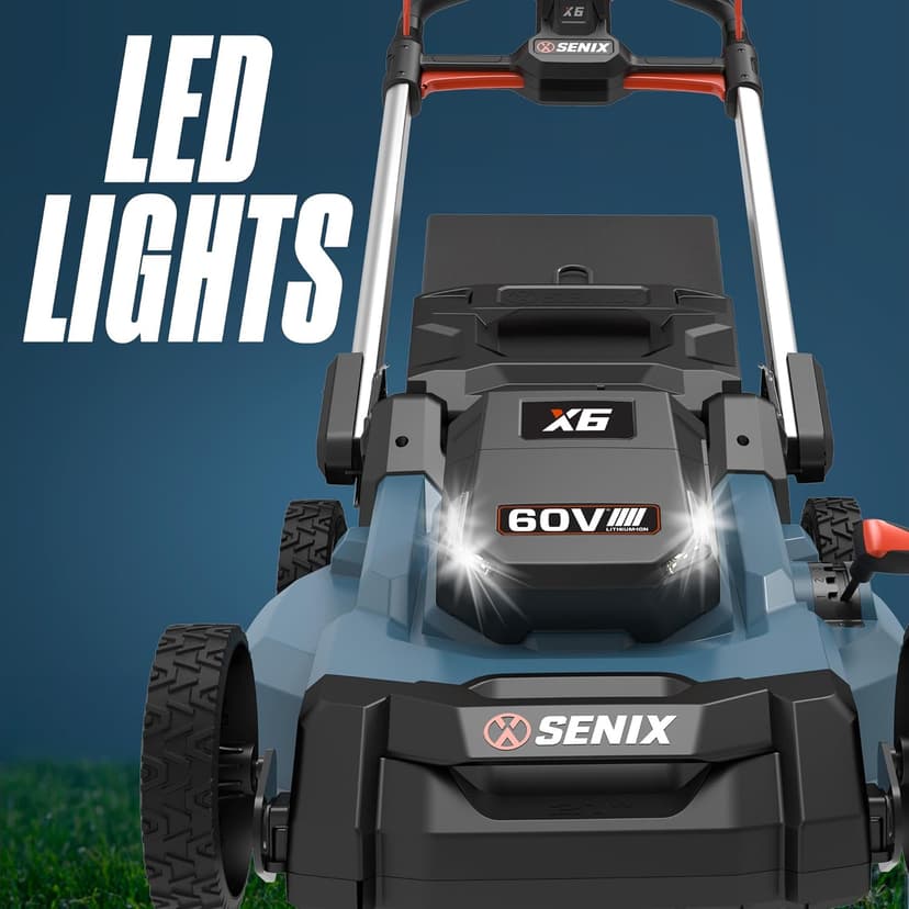 SENIX X6 60V 21-Inch 3-in-1 Cordless Lawn Mower with LED Light | 7 Height Adjustments, Smart Display, Bagging/Mulching/Side Discharge | 6Ah Li-ion Battery & Charger Included (LPPX6-H)