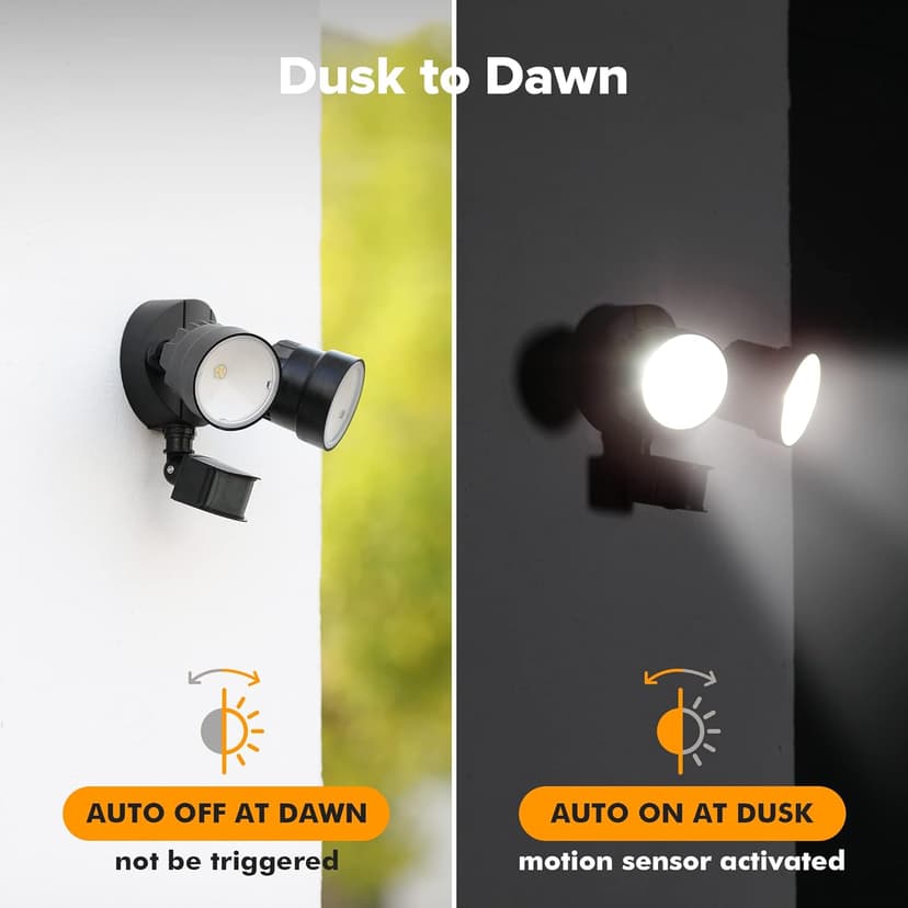 LUTEC Shrimp P6221B-PIR24 2000 Lumen 18 Watt 26 LED Motion Activated Integrated Dual-Head Floodlight Outdoor, IP54 Waterproof Exterior Security Wall Light for Patio, Garden, Yard-Black