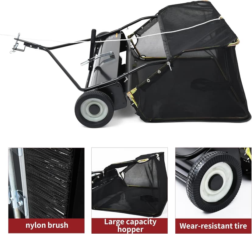 YITAMOTOR 42" Tow Behind Lawn Sweeper Leaf Collector Pull Behind Grass Sweeper Large Hopper Black