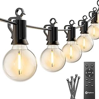 Brightown 38Ft Outdoor String Lights with Remote & 15 Shatterproof LED Bulbs - Waterproof Patio Hanging Lights for Porch Balcony Bistro Cafe
