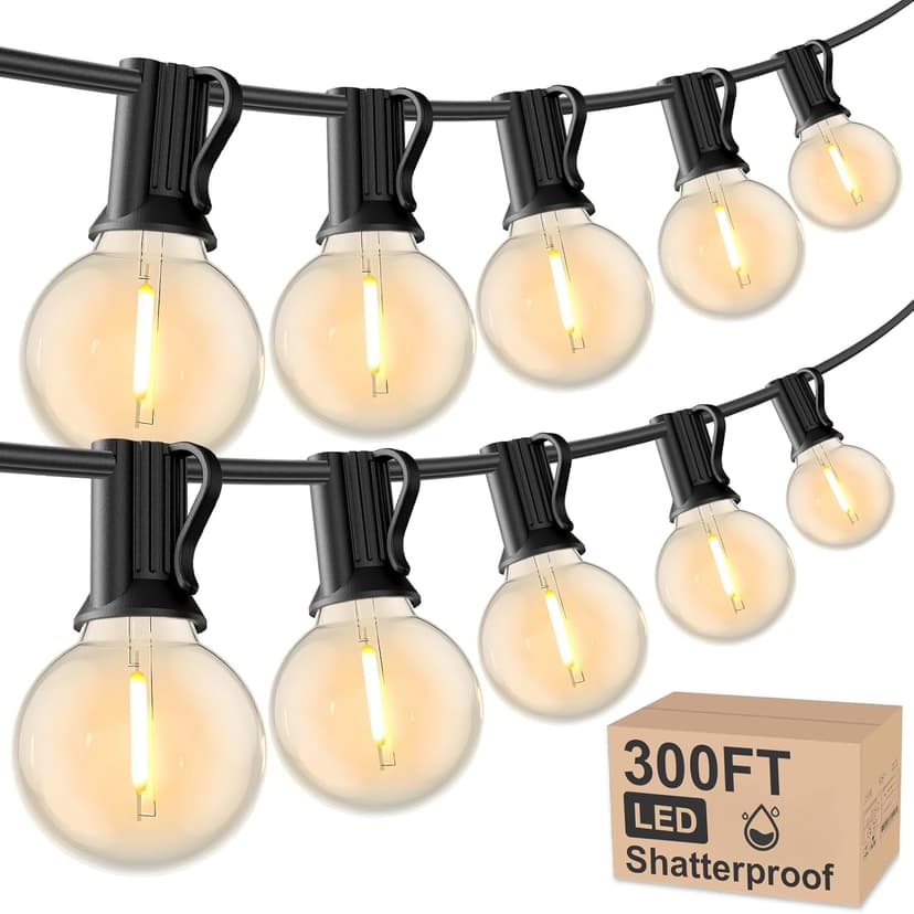 Outdoor String Lights 300 FT Globe LED Patio Lights with G40 Plastic Bulbs,Waterproof Shatterproof Dimmable Connectable Hanging for Backyard Porch Balcony Party Cafe Deck Decor