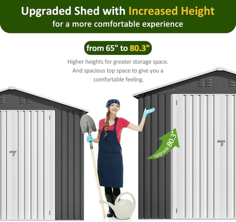 8x12 FT Outdoor Storage Shed, Metal Garden Tool Shed with Updated Frame Structure, Lockable Doors and Windows, Ideal for Backyard Garden Patio Lawn, Grey