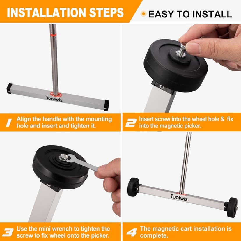 Toolwiz Magnetic Pick Up Sweeper 17-inch Heavy Duty Magnet Pickup Lawn Sweeper Roofing Tools, 8.8 Lbs Yard Tools with Telescoping Holder and Wheels to Clean Nails Adjustable Handle for Construction