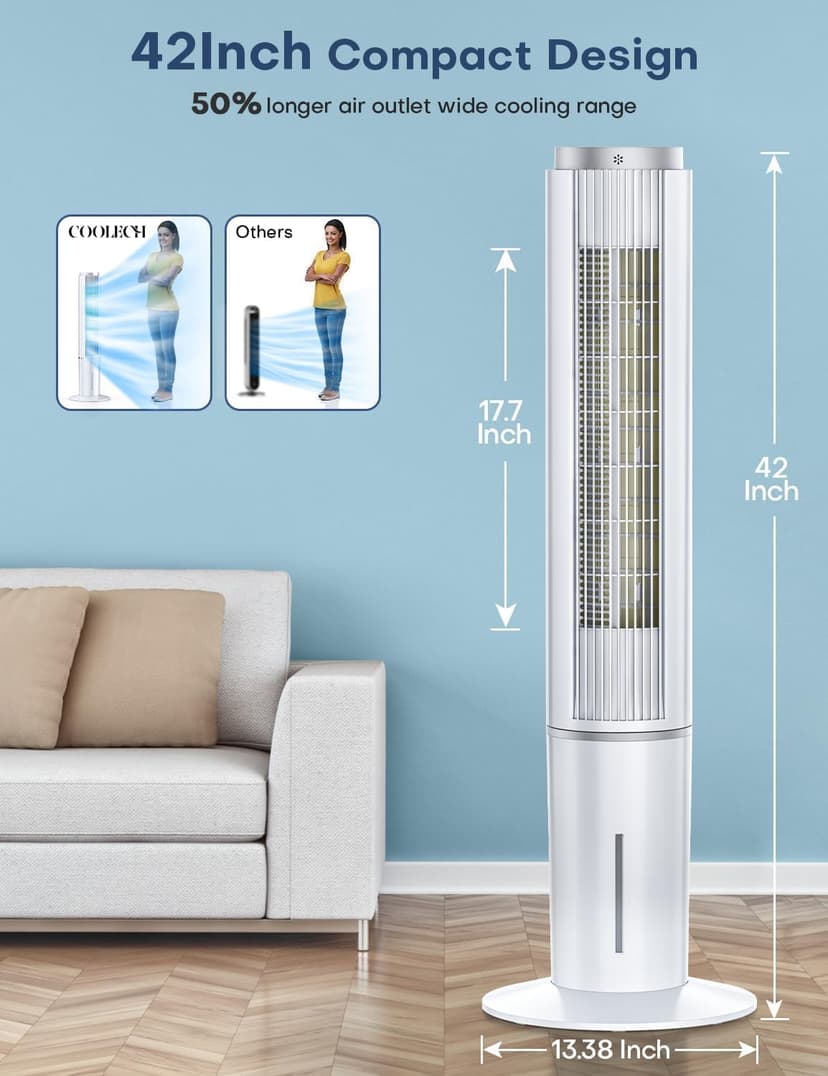 42 INCH Portable Air Conditioners w/LED Touch Screen, 4 Mode&3 Speed,1-Gal Tank for 15H Cooling Evaporative Air Cooler,12H Timer, No Hose No Window Needed, 90° Oscillating AC Unit for Bedroom